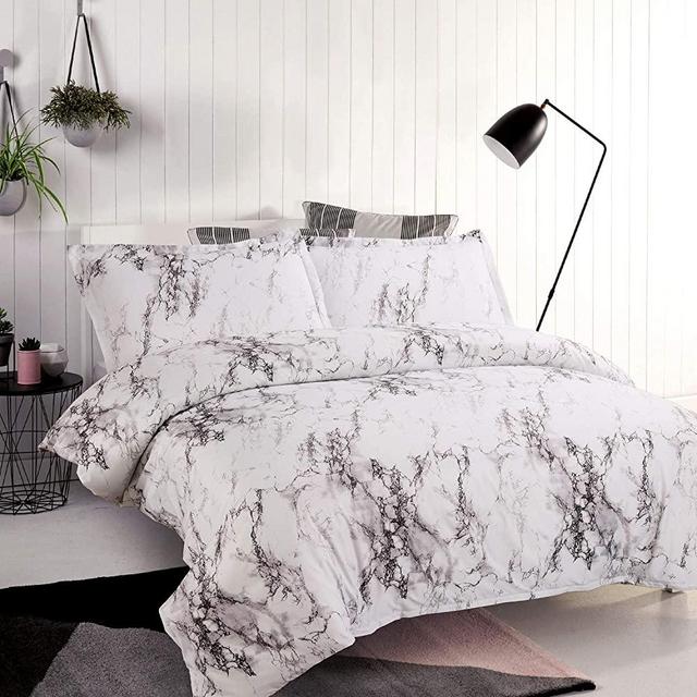 Bedsure King Duvet Cover Set with Zipper Closure-Printed Marble Design,(104x90 inches)-3 Pieces (1 Duvet Cover + 2 Pillow Shams)-Ultra Soft Hypoallergenic Microfiber