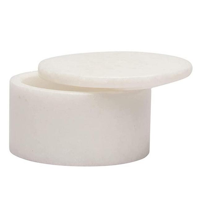 Queenza White Marble Salt Cellar with Lid - 3 Inch Salt and Pepper Bowls, Ramekins, Kosher Salt Holder