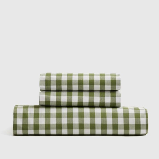 Classic Organic Percale Gingham Fitted Sheet Set