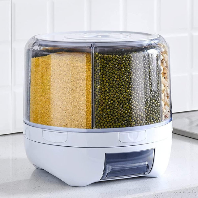 XIYAO 20Lbs Cereal Grain dispenser 360°Rotating Rice Food Dispenser 6 Grids rice container rotatable Beans Cereal Containers Storage with Sealed lid for Peanut Barley Millet and large grain cereal