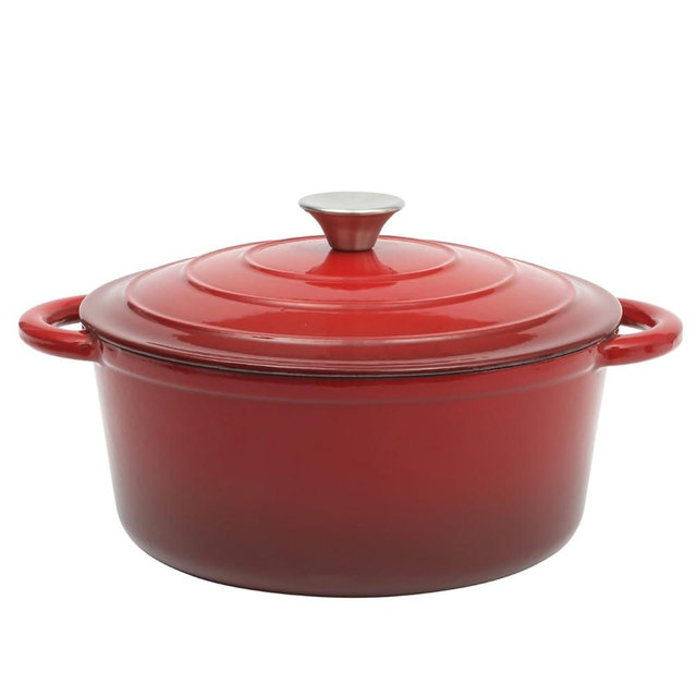 Gibson Home Addlestone 5 Quart Round Enamel Cast Iron Dutch Oven Pot With Lid & Dual Handles - Red