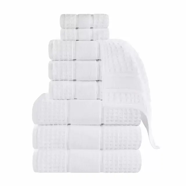 Zero Twist Cotton Waffle Honeycomb Medium Weight 9 Piece Bathroom Towel Set, White - Blue Nile Mills
