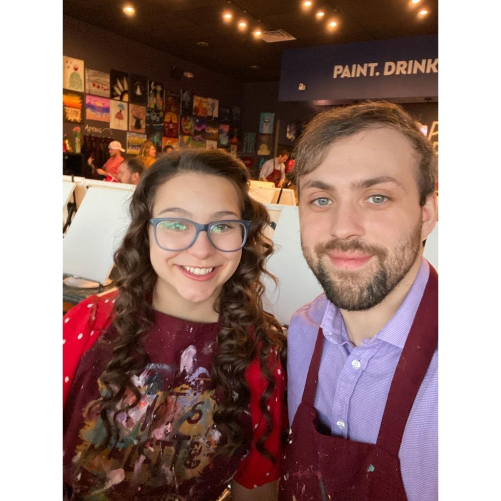 Us creating our first painting on Valentines Day 2020.