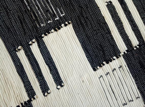 Loom Woven Rag Rug Cotton Runner White-Black | Geometric Pattern | Handmade | Kitchen decor | Bath room decor | Housewarming gift