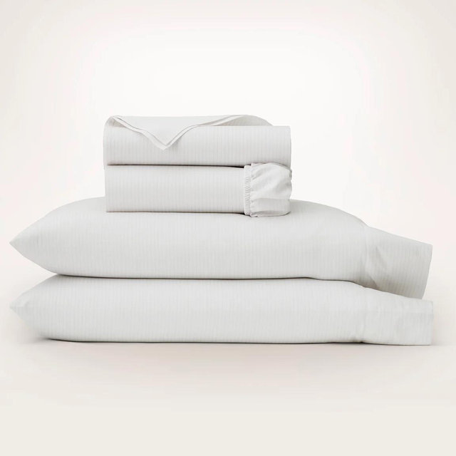 Signature Hemmed Sheet Set - White/Oak Delicate Stripe- Queen