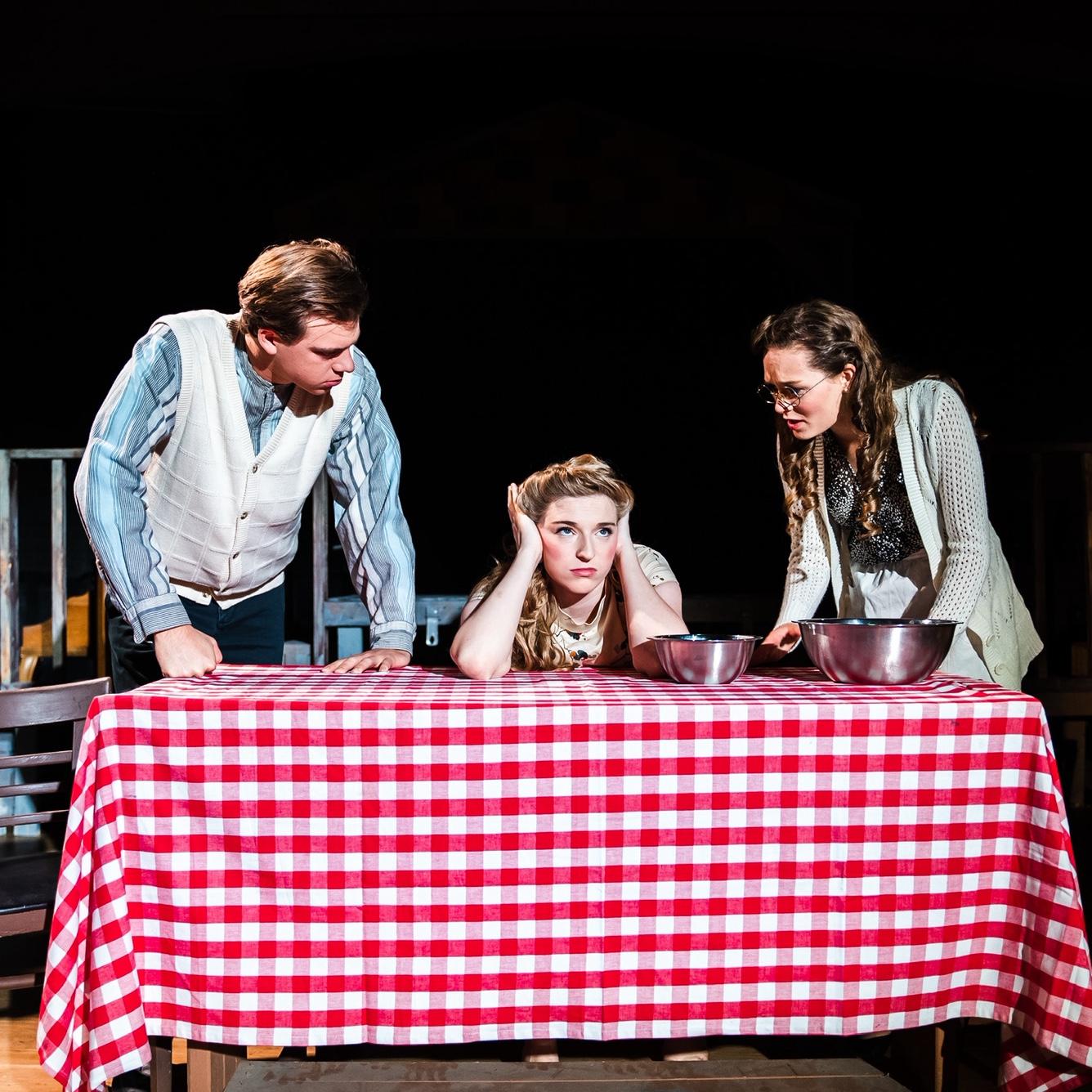 Performing together, before we were dating! Bright Star, we got cast as a married couple.