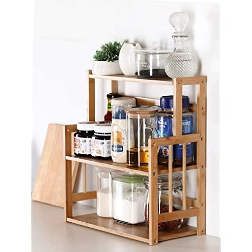Bamboo Spice Rack Storage Shelves-3 tier Standing pantry Shelf for kitchen counter storage,Bathroom Countertop Storage Organizer Desk Bookshelf with Adjustable Shelf Cabinet