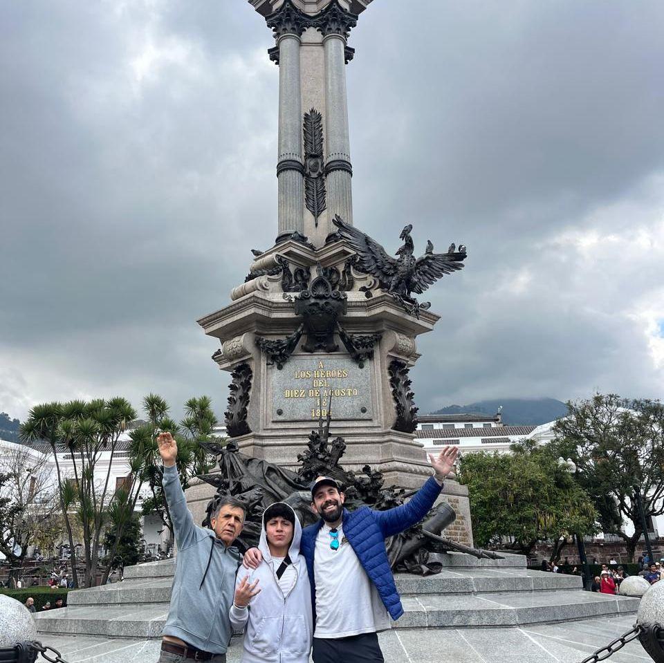 Quito - Enjoying Plaza de la Independencia, the heart of Quito’s historic center. This is Robert Hurtado, Michael and Rob Jr.