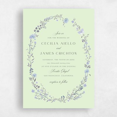 Light Green Wedding Invitation - Papillon Portrait