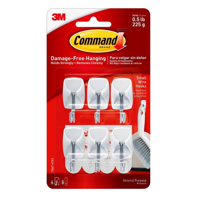 Command Small Sized Wire Hooks Value Pack (6 Hooks 8 Strips)White