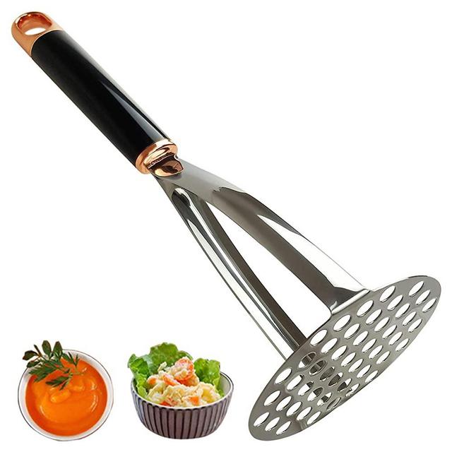 Potato Masher, Potato Masher Stainless Steel Non Stick Ergonomic Handle Easy to Use Mashed Utensil For Pressing Guacamole Avocado Tomato Strawberry Jam (Black)