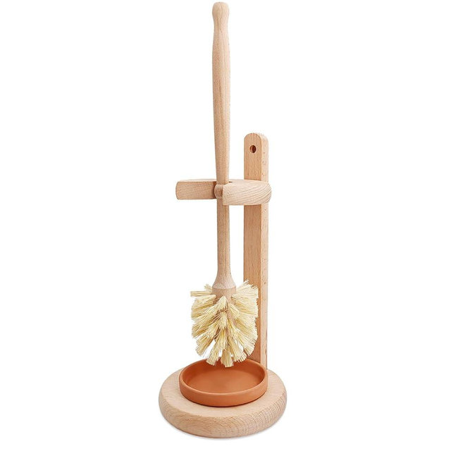 CRAKTH Wood Toilet Brush and Holder Set, Beechwood Toilet Bowl Cleaner Brush for Bathroom, Natural Sisal Bristles Toilet Scrubber with Stand