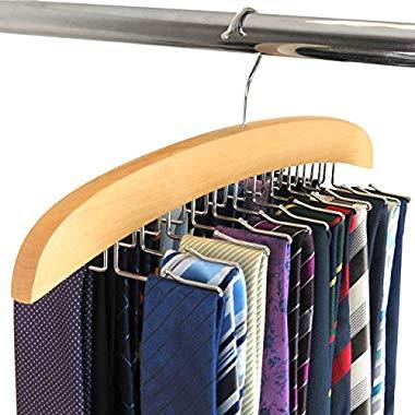 HANGERWORLD Wooden 24 Tie Hanger Holder Organizer Hook Storage Rack