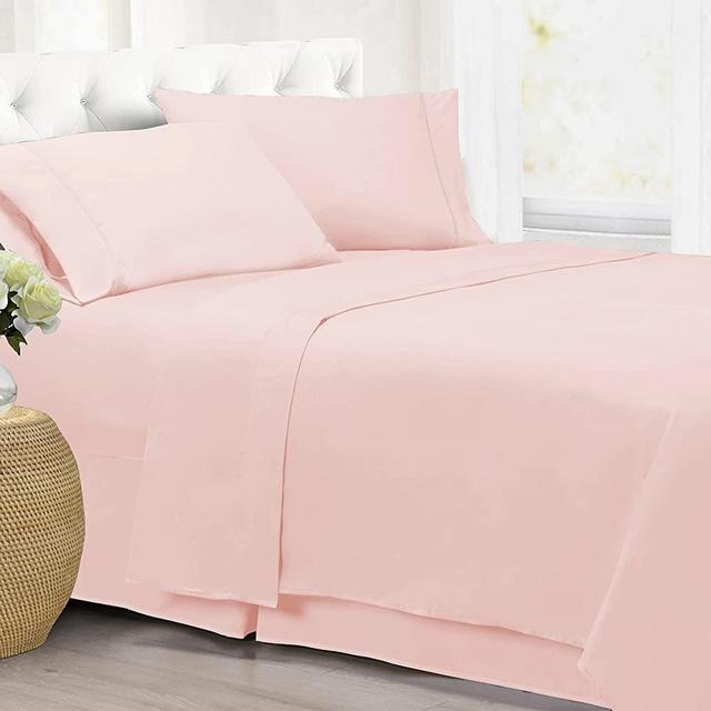 Cathay Home Essentials Ultra Soft Hypoallergenic Wrinkle Resistant Double Brushed Microfiber Bedding Sheet Set, Blush, Twin