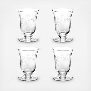 Arcadia Etched Footed Bistro Glass, Set of 4