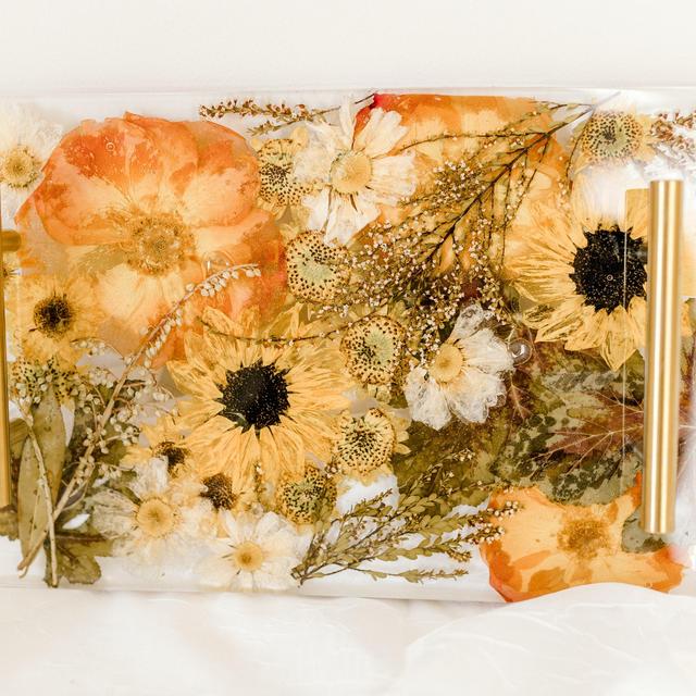 Pressed Flower Resin Serving Tray with Handles | 12x8