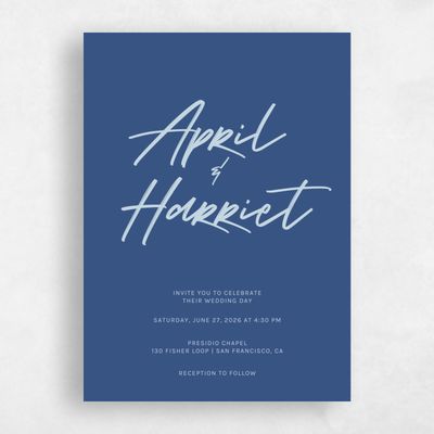 Dusty Cobalt, Blue Wedding Invitation - Bahama Portrait