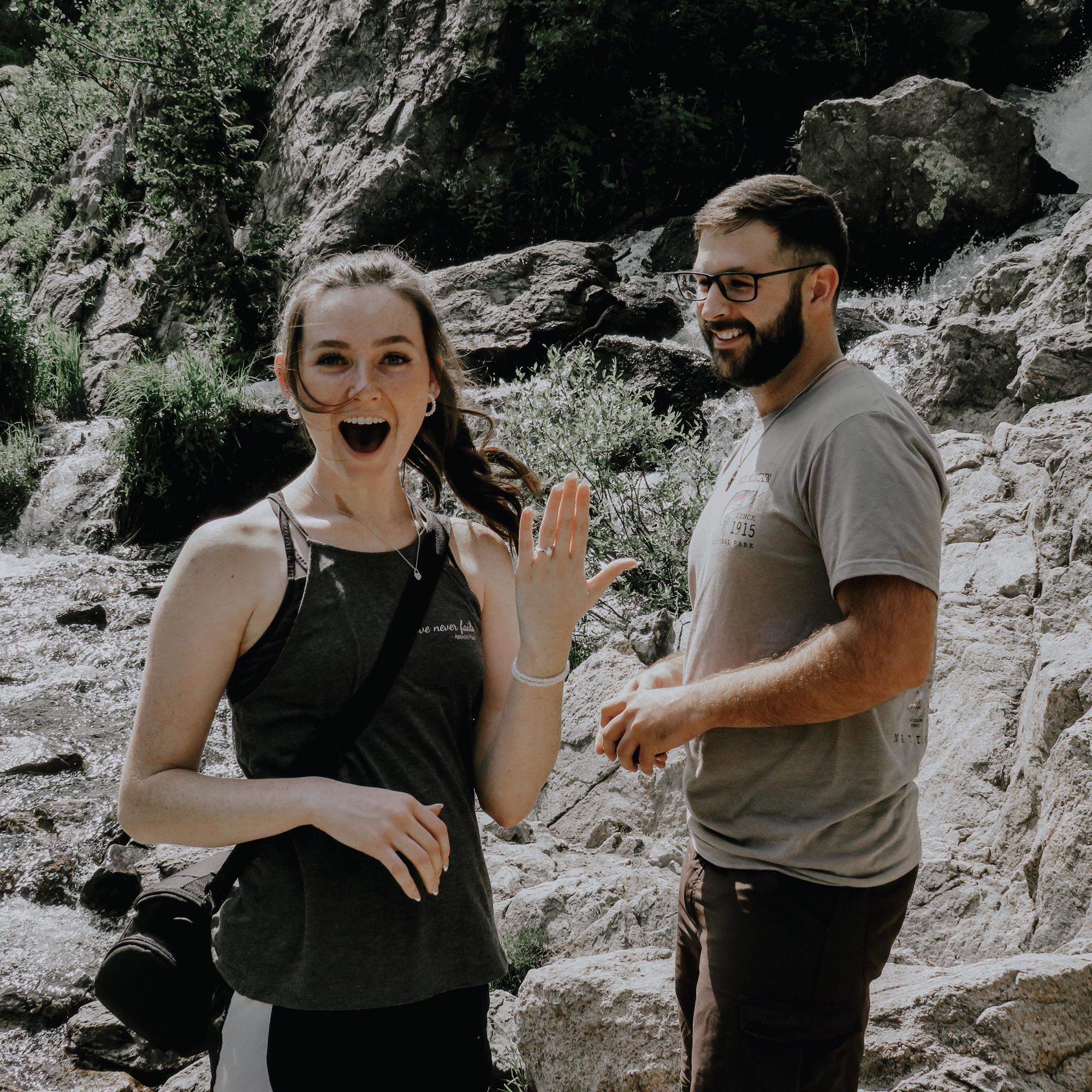 The Proposal: Bryson proposed at a waterfall on our 2.2 mile out-and-back hike to Dream Lake in Rocky Mountain National Park on July 12, 2021.