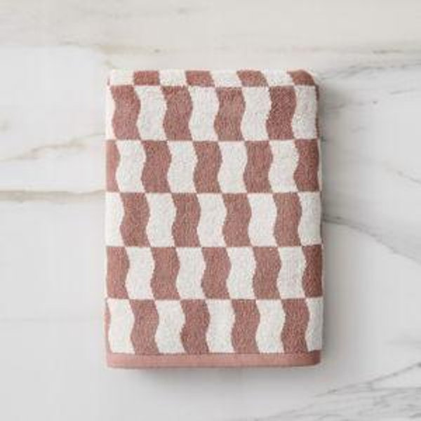 Wavy Blocks Bath Towels - Baked Clay