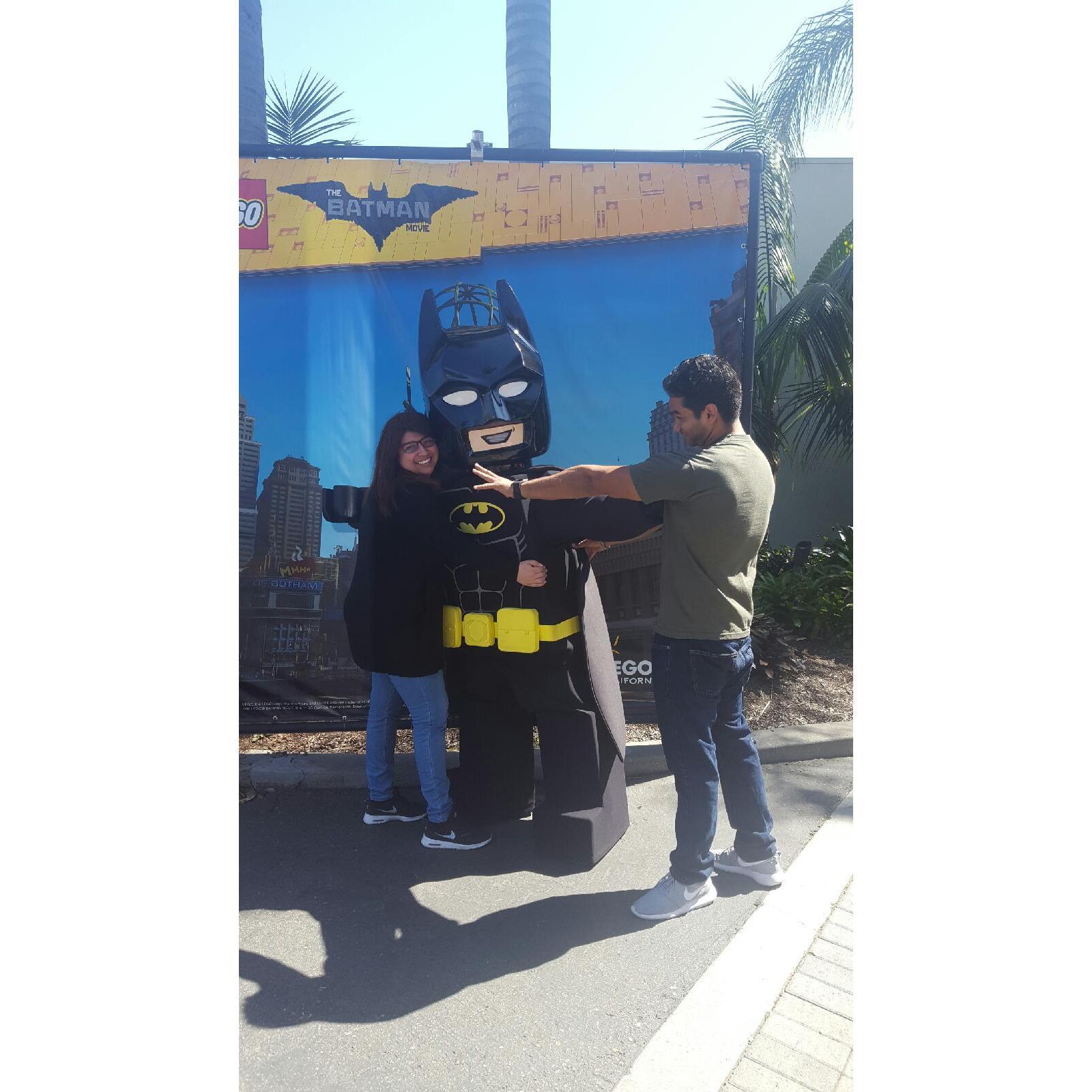 Early dates to Lego Land, the bride and groom posing silly with Batman.