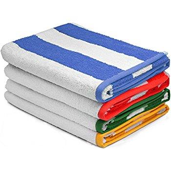 Large Beach Towel, Pool Towel, in Cabana Stripe - (Variety, 4 pack, 30x60 inches) - Cotton - by Utopia Towel