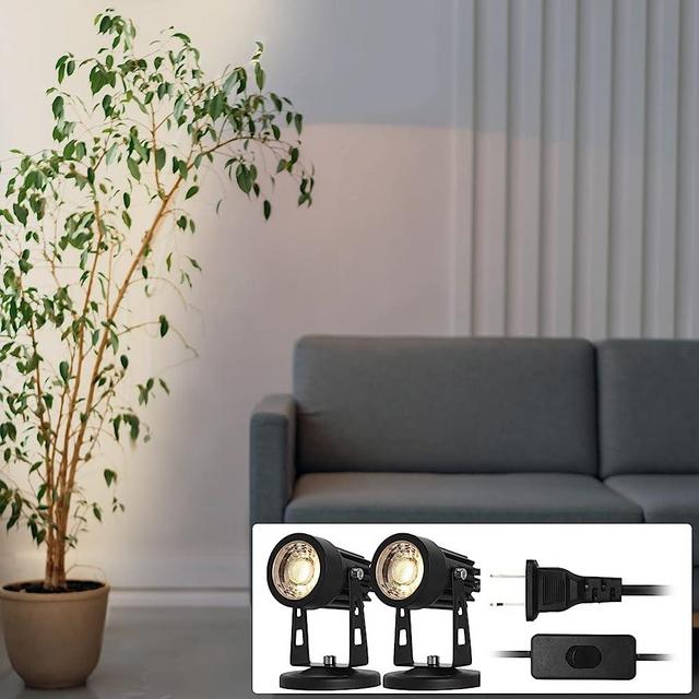 EAGLOD LED Spot Lights Indoor Uplights, 3W Uplight & Down Spotlight Lamp Accent Lighting for Indoor Plants,110V Warm White Up Light 6 FT Cord with Switch(2 Pack) (LED Spotlight with Spiked Stand)