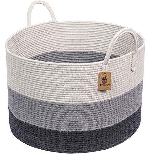 INDRESSME XXXLarge Woven Rope Basket | Wide 21" x 14" Blanket Storage Basket with Long Handles Decorative Clothes Hamper Basket | Extra Large Baskets for Blankets Pillows or Laundry