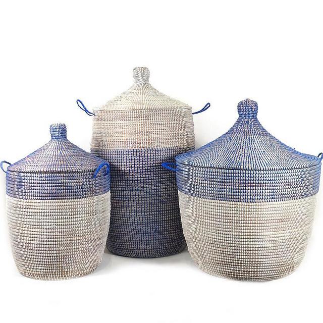 Tilda Two-Tone Woven Baskets, Navy