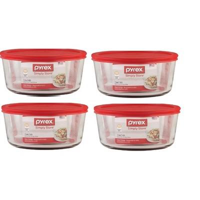 Pyrex 7 Cup Storage Capacity Plus Round Dish with Plastic Cover Sold in Packs of 4, Red