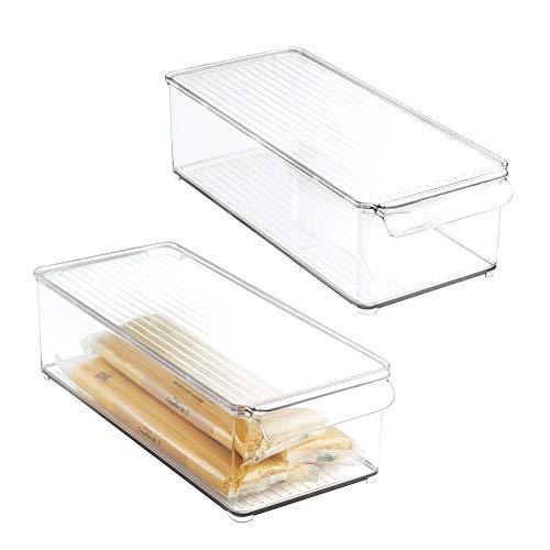 mDesign Plastic Food Storage Container Bin with Lid and Handle for Kitchen, Pantry, Cabinet, Fridge, Freezer - Organizer for Snacks, Produce, Vegetables, Pasta - 2 Pack - Clear