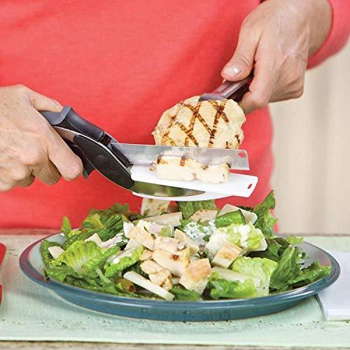 Eutuxia Food Chopper Scissor w/Built-in Cutting Board - Stainless Steel Knife - Easy & Quick Cutting - Food Shears - Multipurpose - Great Ideal Kitchen Accessory Gadget