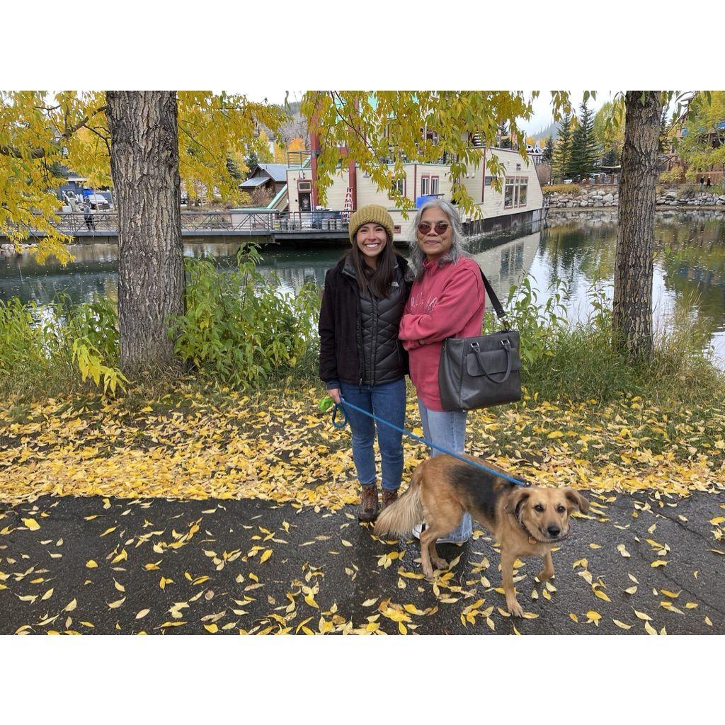 Elisa, Christina, and Wiley post hike and warm drinks in Breckenridge!