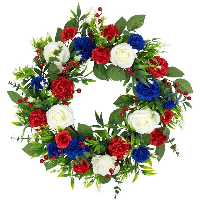 Northlight Carnation and Rose Artificial Patriotic Wreath - 24"