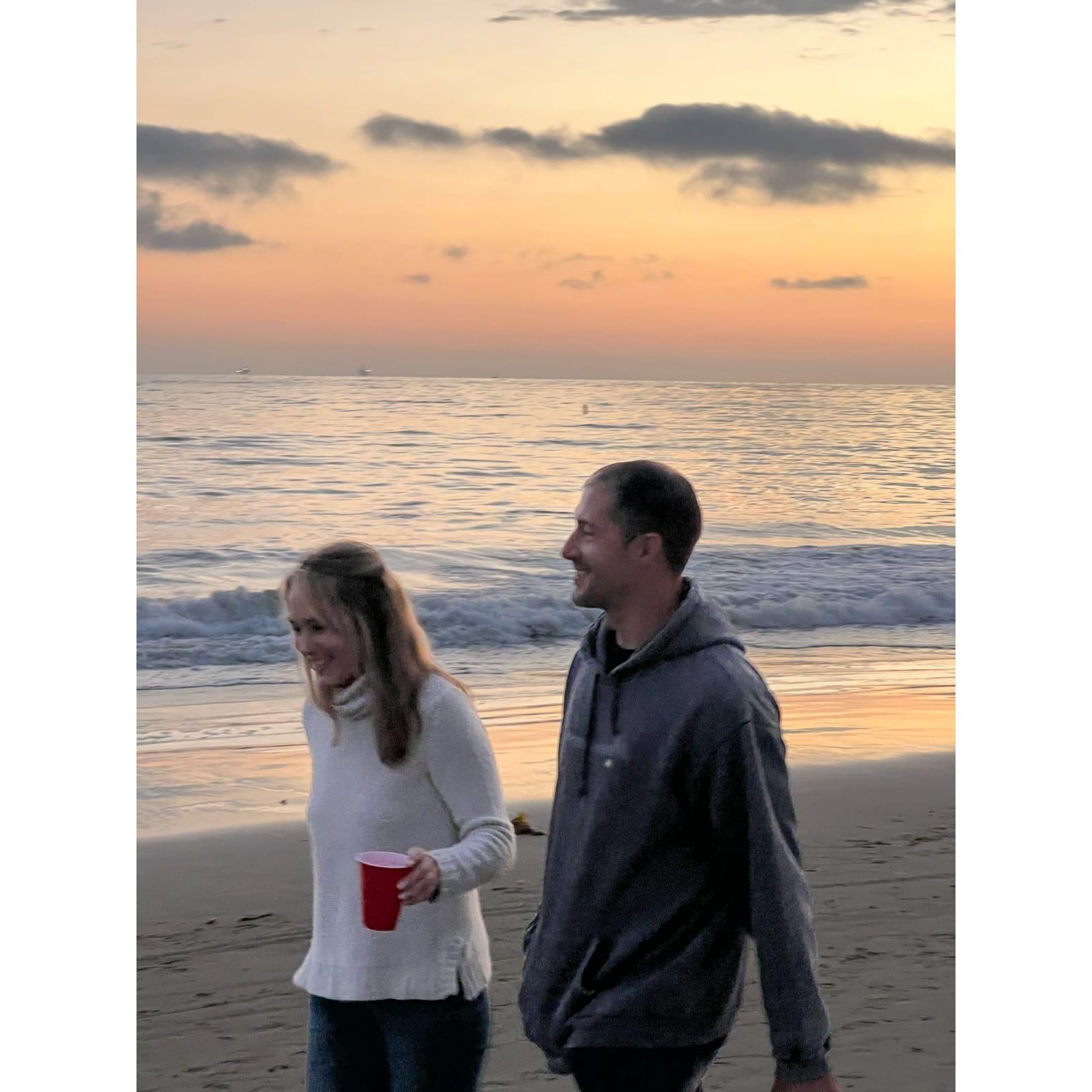 Enjoying a beautiful California sunset beach walk
