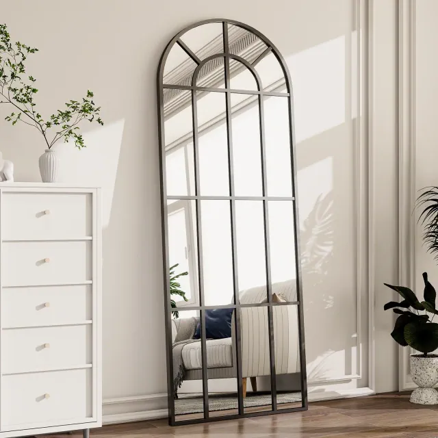BEAUTYPEAK Window Panel 69"x25" Wall Mirror Floor Mirror Arched Full Length Mirrors,Black