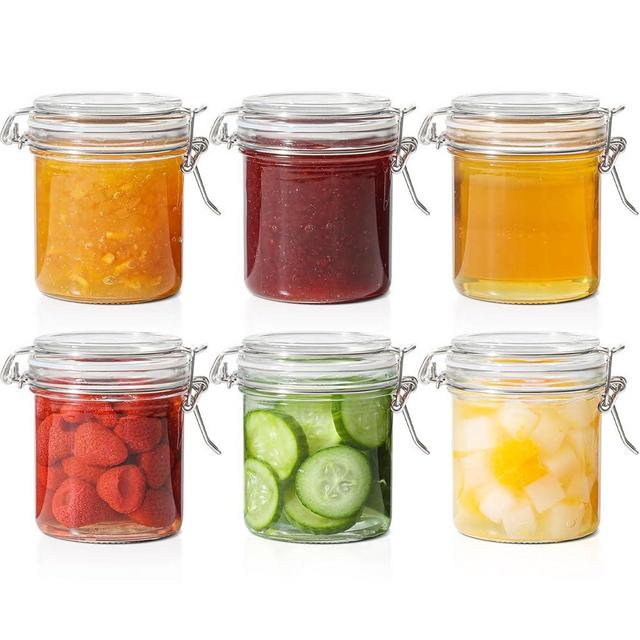 ComSaf 8oz Small Airtight Glass Jars Set of 6 with Lid Food Storage Jar Round, Mini Storage Container with Clear Preserving Seal Wire Clip Fastening for Kitchen Canning, Jam, Spice, Honey, Mason Jars