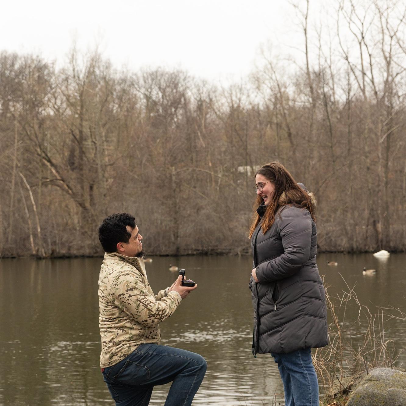 Down on one knee to pop the question!