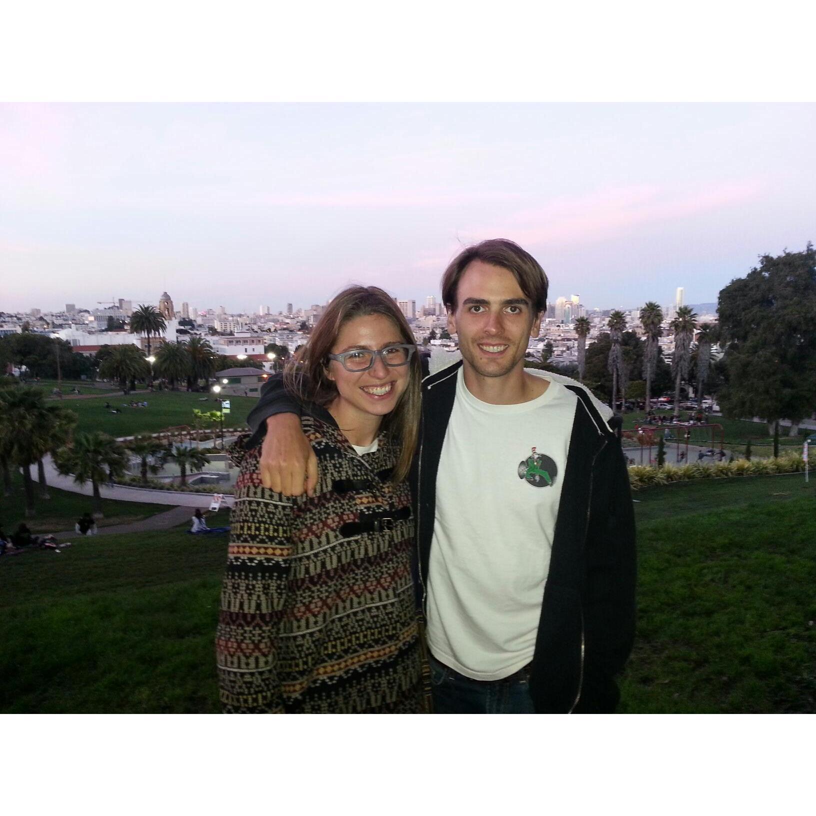 Mission Delores Park, SF, October 2012. This is our first photo together, taken before Britt asked me, "Are you going to talk about growing a mustache, or are you going to grow a mustache?"