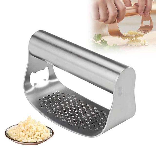 Stainless Steel Garlic Presser, 2026 New Garlic Press Rocker Heavy Duty Garlic Mincer, Portable Manual Press Tool Garlic Chopper for Smash Garlic Kitchen Tools (Silver)