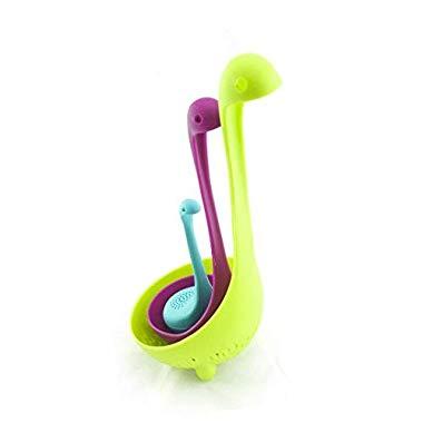 Ingeniuso Loch Ness Ladle Dinosaur Spoon 3 Piece Set | Dino Handle Scoop | Long Neck Monster Strainer Colander | Baby Tea Ball Infuser | Spoons Shaped like Lochness Dinosaurs | Adorable Gift Set 