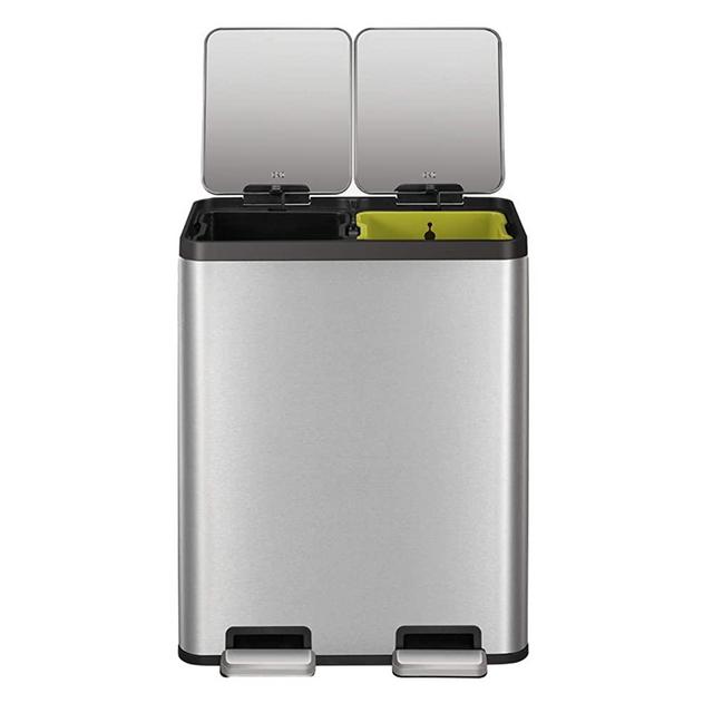 EKO EcoCasa II 30L Dual Compartment Kitchen Recycle Trash Can, 30L+30L, Brushed Stainless Steel Finish