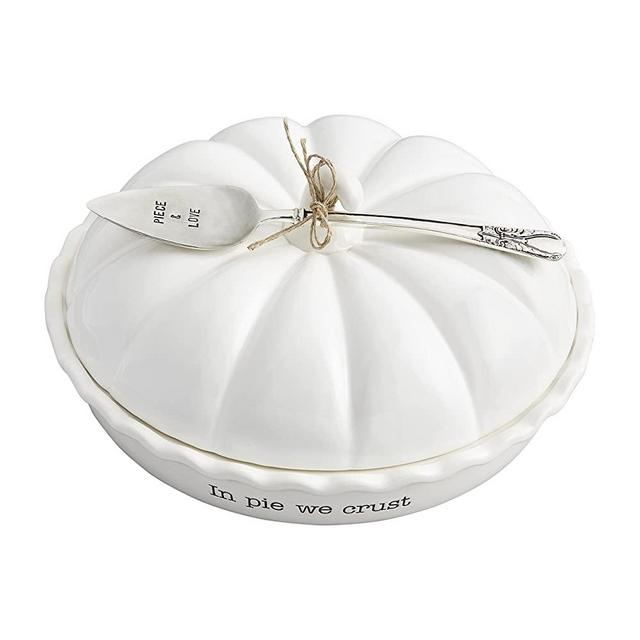 Mud Pie, White, Circa Pumpkin Pie Dish Set, 5.5" x 10.5" dia, assembled 5 1/2" x 10 1/2" server 9"