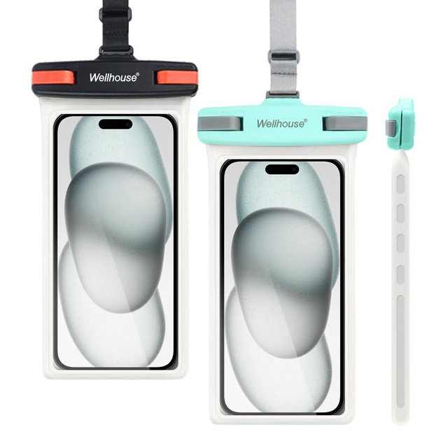 wellhouse Waterproof Phone Pouch, Waterproof Phone Case for iPhone 16 15 14 13 12 Pro Max XS Samsung, IPX8 3D Cellphone Dry Bag Beach Essentials (2 Pack - Black & Green7.0， 7 inch)
