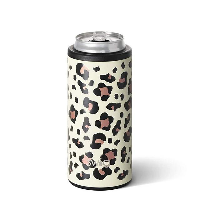 Swig Life 12oz Triple Insulated Skinny Can Cooler, Dishwasher Safe, Double Walled, Stainless Steel Slim Can Coozie for Tall Skinny Cans in Luxy Leopard Print (Multiple Patterns Available)