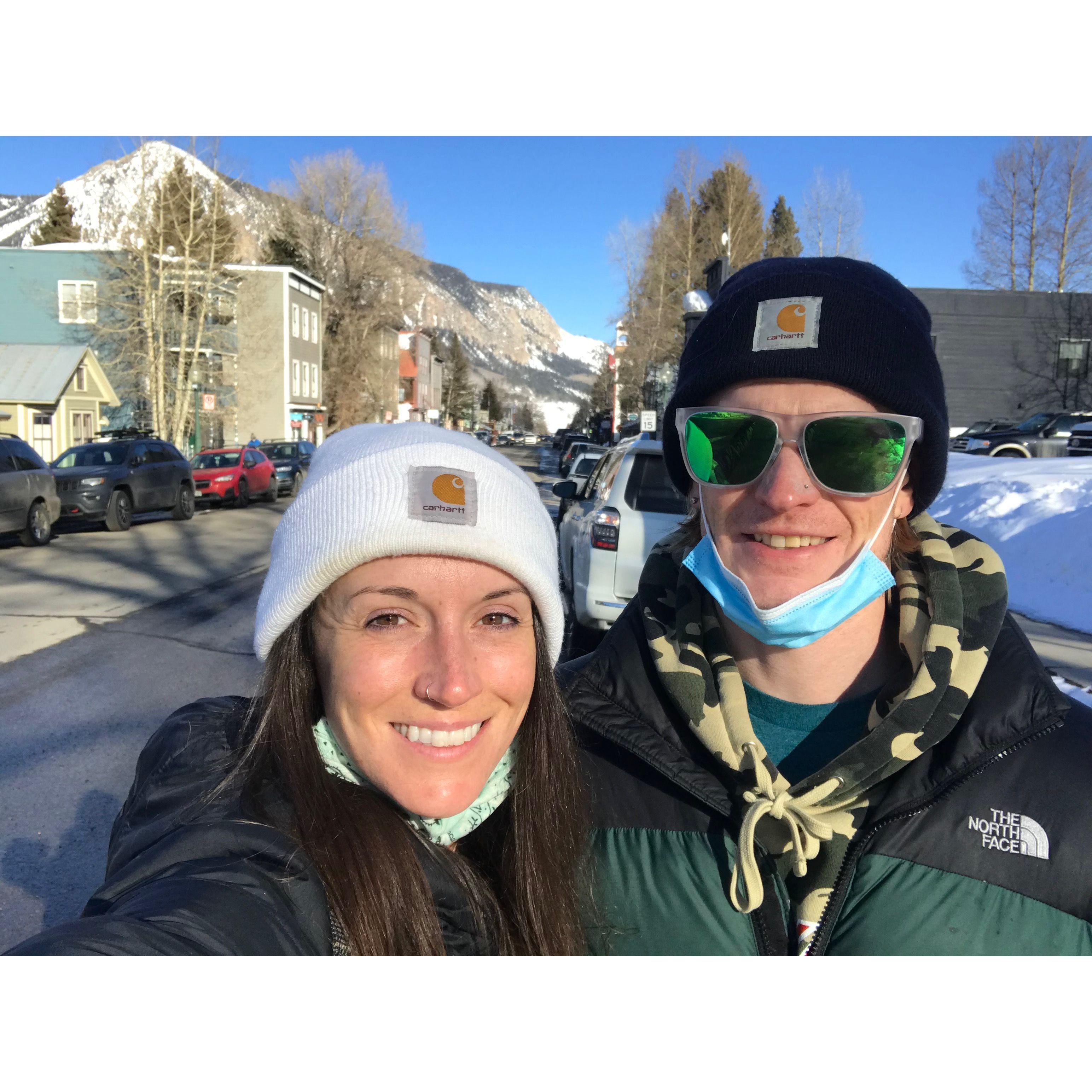 Exploring Crested Butte in our chin diapers.