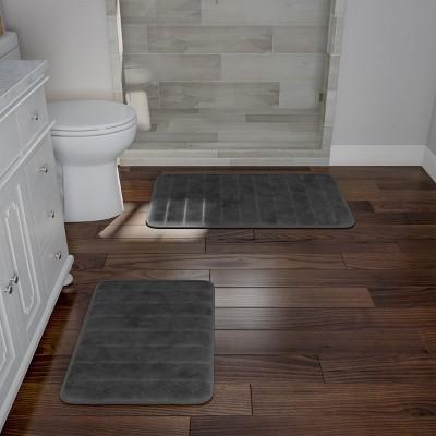Bathroom Rug Set – 2-Piece Memory Foam Bathmats with Microfiber Top – Non-Slip Absorbent Rugs for Shower, Laundry, or Kitchen by Lavish Home (Gray)