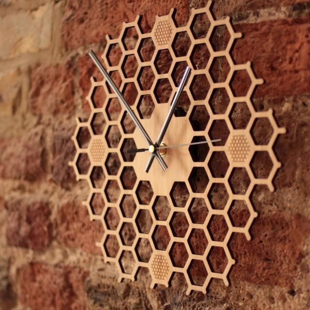 Silent Honeycomb Wooden Wall Clock