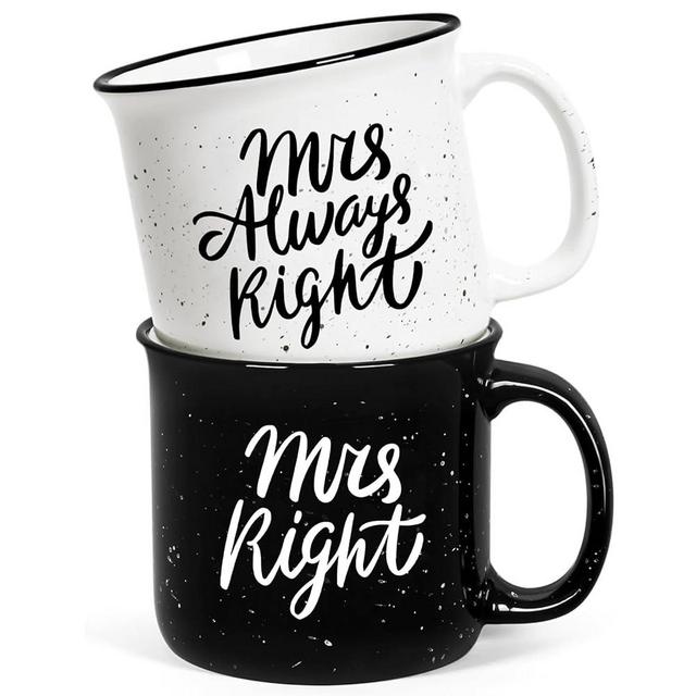 Physkoa Lesbian Wedding Gift – Mrs. Right & Mrs. Always Right Mug Set, Funny Lesbian Gift for Her, 11oz Ceramic Coffee Cups for Lesbian Couple, Engagement or Anniversary