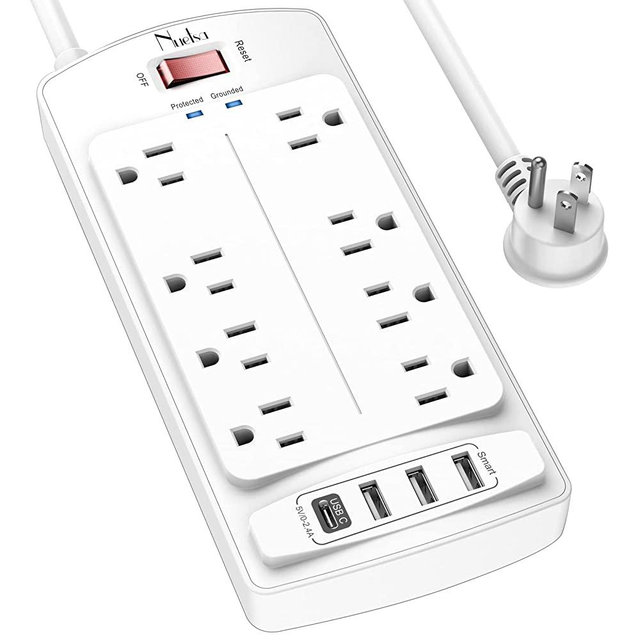 6FT Surge Protector Power Strip, Nuetsa Extension Cord with 8 Outlets and 4 USB Ports, 6 Feet Power Cord (1625W/13A) , 2700 Joules, ETL Listed, White