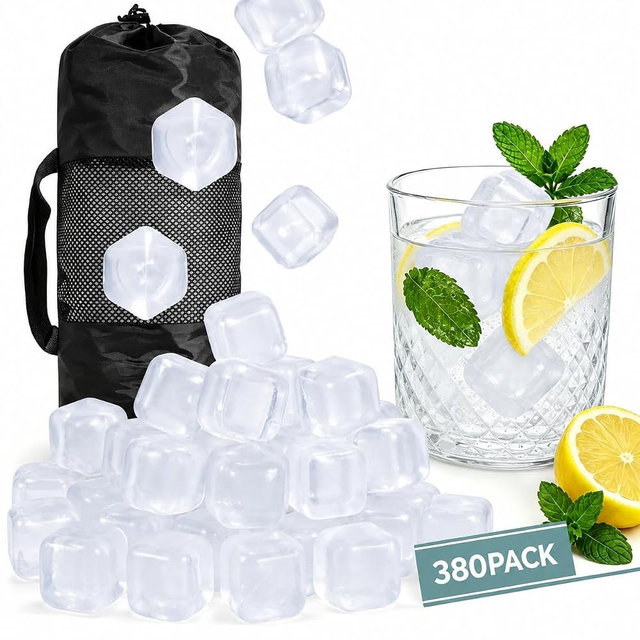 380 Pack Reusable Ice Cubes for Drinks, BPA-Free Plastic Ice Cubes, Refreezable & Washable Ice Cubes Reusable Without Diluting for Whiskey, Coffee, Parties, Camping & Ice Bath